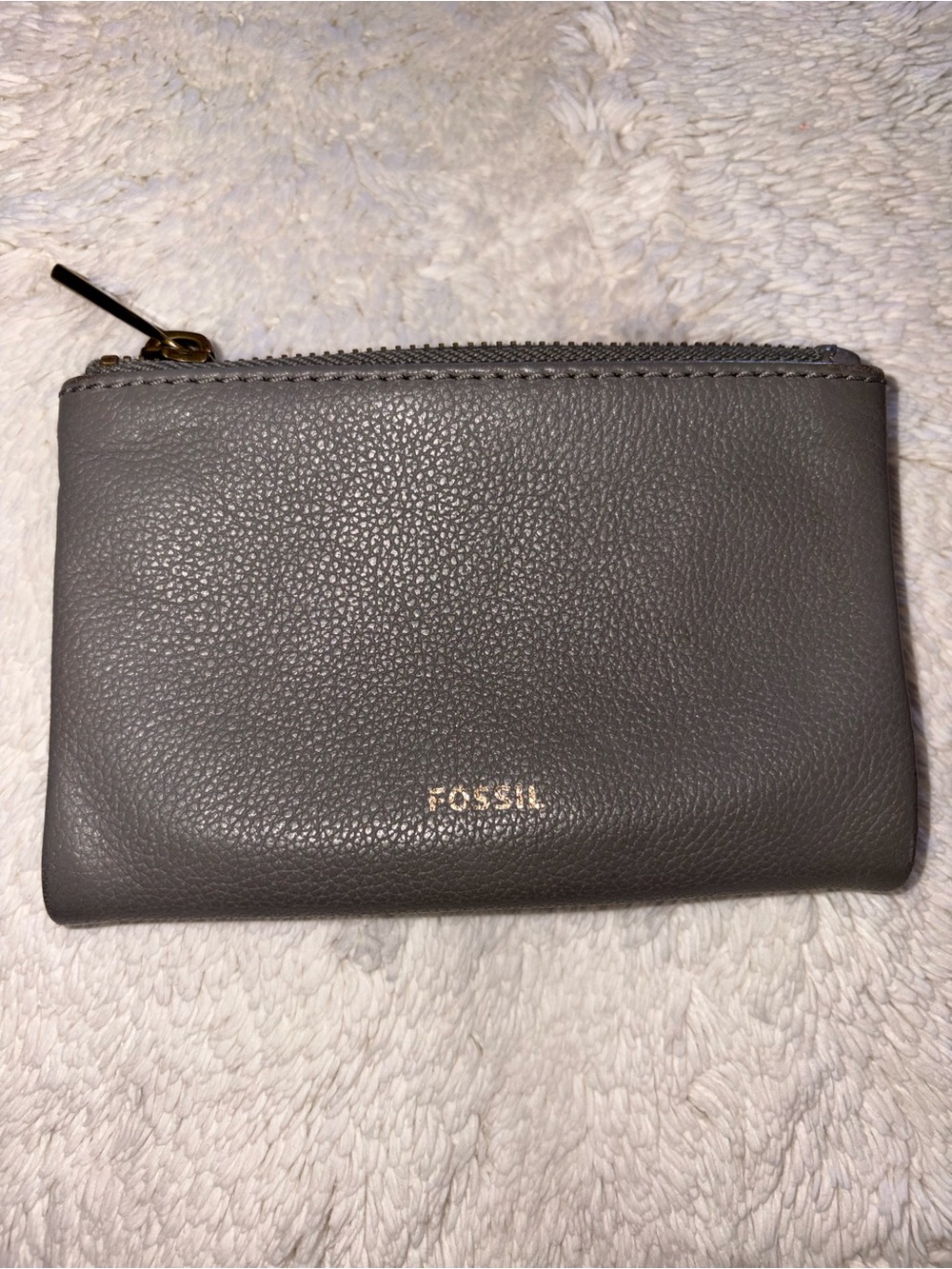 Fossil Gray Leather Zip Wallet